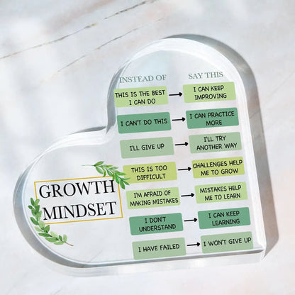 Growth Mindset Decor Acrylic Inspirational Gift for Teachers, Classrooms and Offices