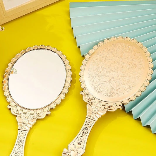 Rose Gold Vintage Handheld Mirror, Elegant Portable Vanity Compact with Mirror & Handle